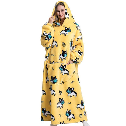 Nordic Super Long  Flannel Blanket with Sleeves Winter Hoodies Sweatshirt Solid Pullover Fleece Oversized Giant TV Red Blankets