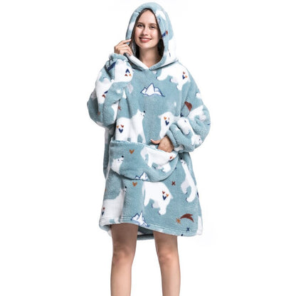 Wearable Blanket Hoodie Sweatshirt Women Printed Wearable Blankets Fleece Warm Kids Sleepwear Lazy TV Giant Blanket