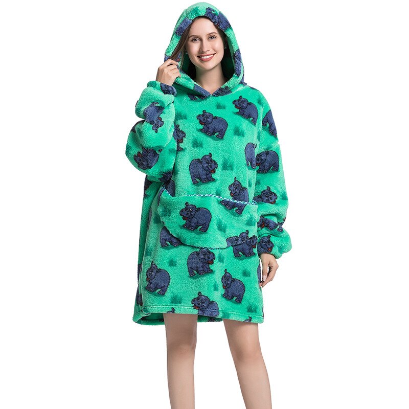 Wearable Blanket Hoodie Sweatshirt Women Printed Wearable Blankets Fleece Warm Kids Sleepwear Lazy TV Giant Blanket
