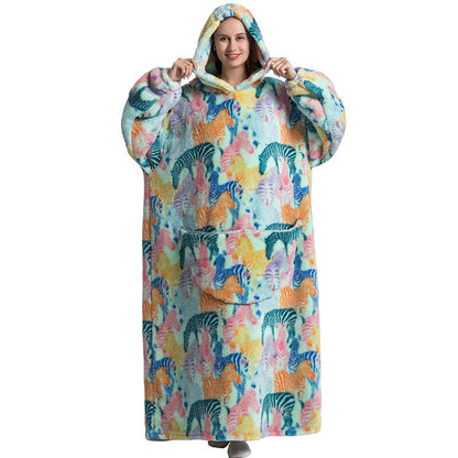 Nordic Super Long  Flannel Blanket with Sleeves Winter Hoodies Sweatshirt Solid Pullover Fleece Oversized Giant TV Red Blankets