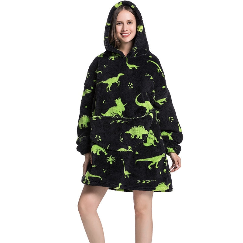 Wearable Blanket Hoodie Sweatshirt Women Printed Wearable Blankets Fleece Warm Kids Sleepwear Lazy TV Giant Blanket
