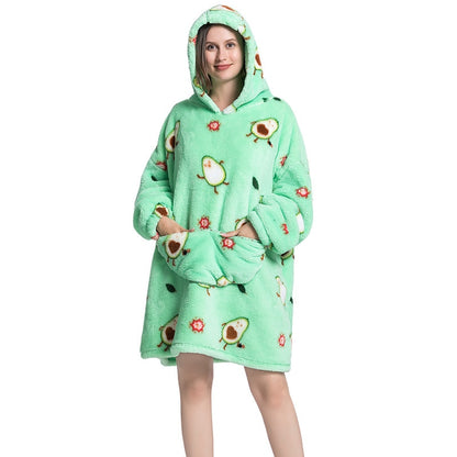 Wearable Blanket Hoodie Sweatshirt Women Printed Wearable Blankets Fleece Warm Kids Sleepwear Lazy TV Giant Blanket