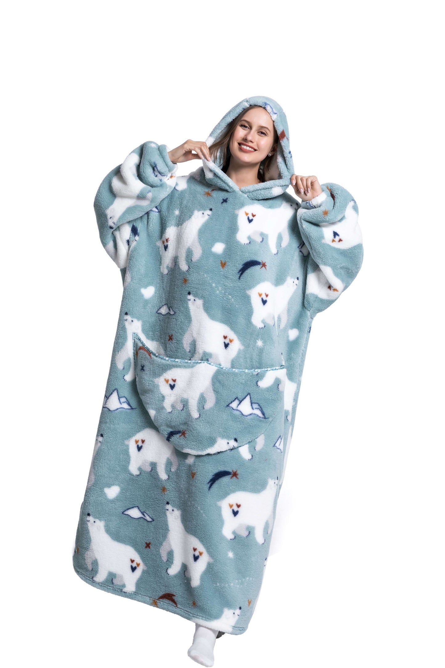 Oversized Wearable Blanket Cozy Warm Shu Velveteen Hoodie for Adults Soft Sweatshirt for Gifts One Size Fits All