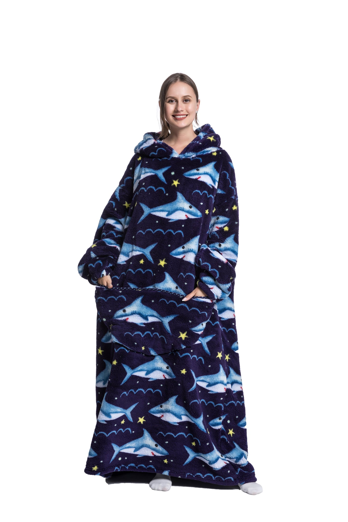 Oversized Wearable Blanket Cozy Warm Shu Velveteen Hoodie for Adults Soft Sweatshirt for Gifts One Size Fits All