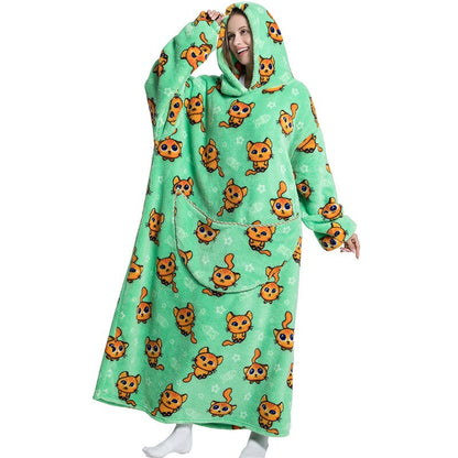 Nordic Super Long  Flannel Blanket with Sleeves Winter Hoodies Sweatshirt Solid Pullover Fleece Oversized Giant TV Red Blankets