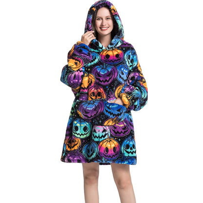 Wearable Blanket Hoodie Sweatshirt Women Printed Wearable Blankets Fleece Warm Kids Sleepwear Lazy TV Giant Blanket