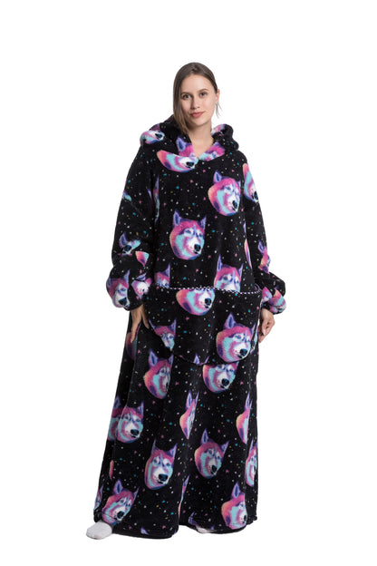 Oversized Wearable Blanket Cozy Warm Shu Velveteen Hoodie for Adults Soft Sweatshirt for Gifts One Size Fits All