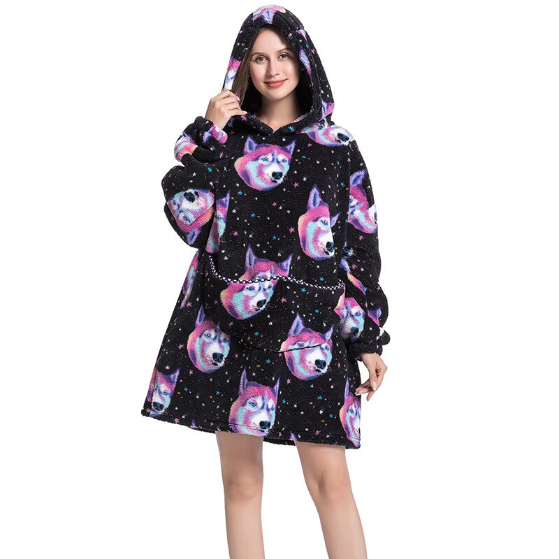 Wearable Blanket Hoodie Sweatshirt Women Printed Wearable Blankets Fleece Warm Kids Sleepwear Lazy TV Giant Blanket