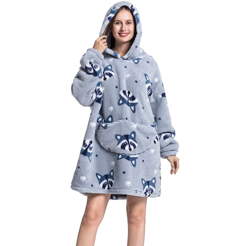 Wearable Blanket Hoodie Sweatshirt Women Printed Wearable Blankets Fleece Warm Kids Sleepwear Lazy TV Giant Blanket