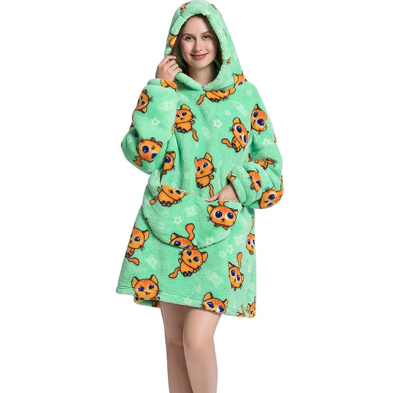 Wearable Blanket Hoodie Sweatshirt Women Printed Wearable Blankets Fleece Warm Kids Sleepwear Lazy TV Giant Blanket
