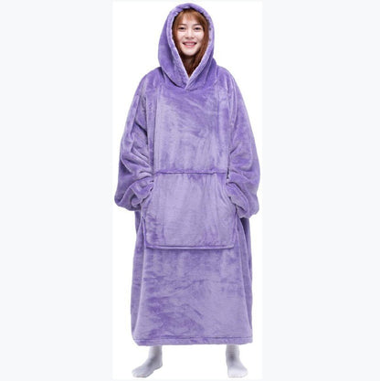 Nordic Super Long  Flannel Blanket with Sleeves Winter Hoodies Sweatshirt Solid Pullover Fleece Oversized Giant TV Red Blankets