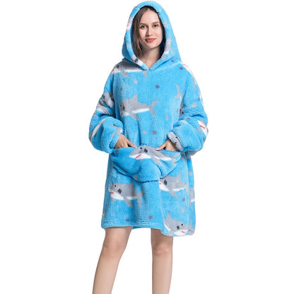 Wearable Blanket Hoodie Sweatshirt Women Printed Wearable Blankets Fleece Warm Kids Sleepwear Lazy TV Giant Blanket