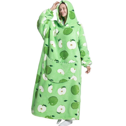 Nordic Super Long  Flannel Blanket with Sleeves Winter Hoodies Sweatshirt Solid Pullover Fleece Oversized Giant TV Red Blankets