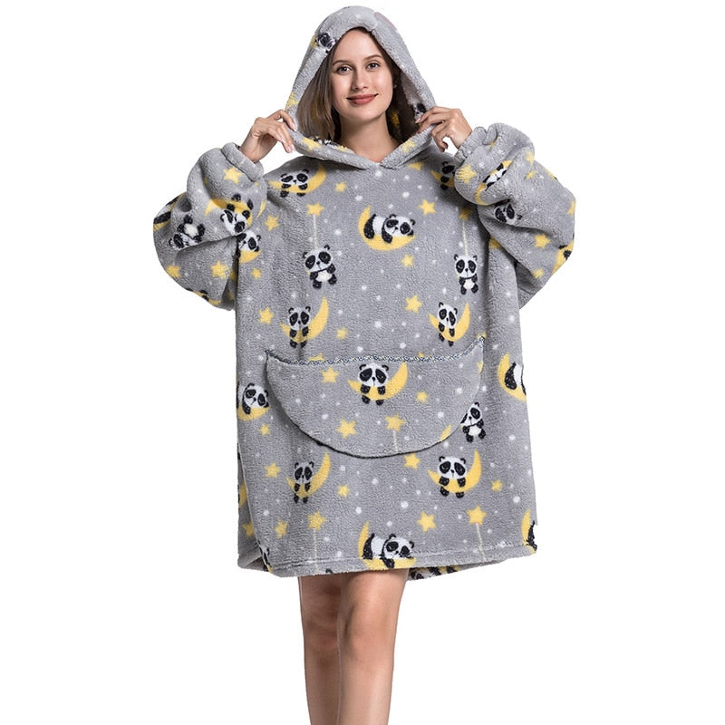 Wearable Blanket Hoodie Sweatshirt Women Printed Wearable Blankets Fleece Warm Kids Sleepwear Lazy TV Giant Blanket