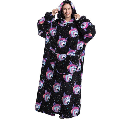 Nordic Super Long  Flannel Blanket with Sleeves Winter Hoodies Sweatshirt Solid Pullover Fleece Oversized Giant TV Red Blankets