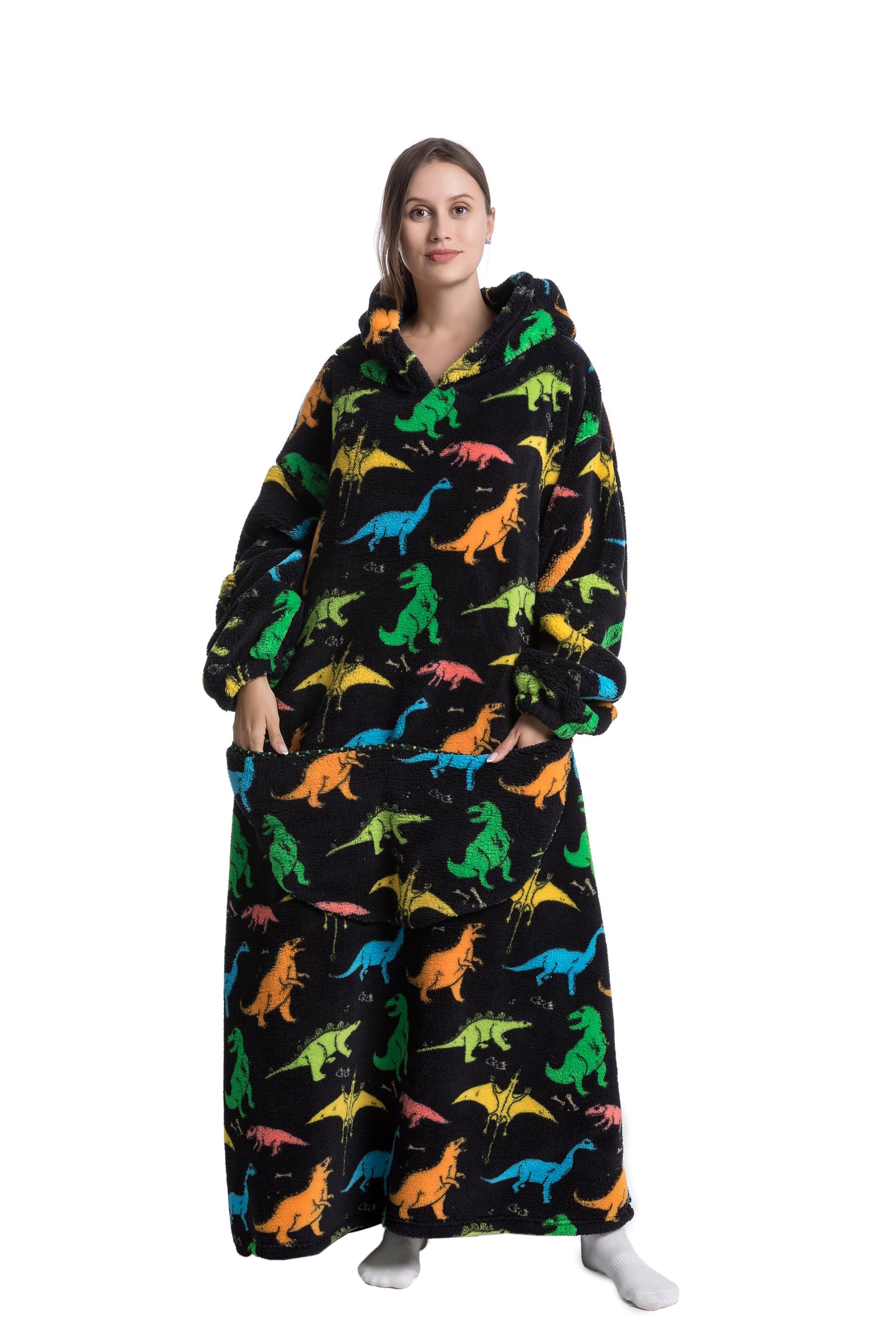 Oversized Wearable Blanket Cozy Warm Shu Velveteen Hoodie for Adults Soft Sweatshirt for Gifts One Size Fits All