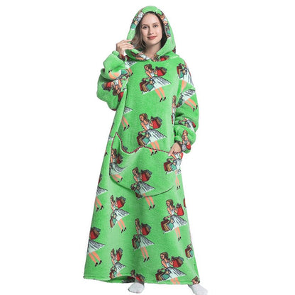 Nordic Super Long  Flannel Blanket with Sleeves Winter Hoodies Sweatshirt Solid Pullover Fleece Oversized Giant TV Red Blankets