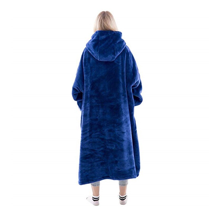 Nordic Super Long  Flannel Blanket with Sleeves Winter Hoodies Sweatshirt Solid Pullover Fleece Oversized Giant TV Red Blankets