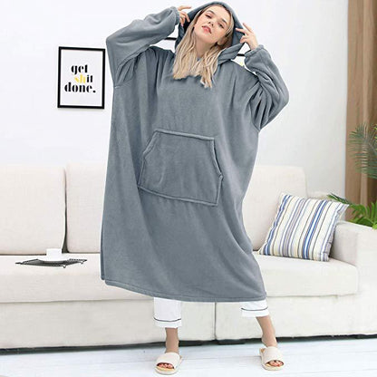 Nordic Super Long  Flannel Blanket with Sleeves Winter Hoodies Sweatshirt Solid Pullover Fleece Oversized Giant TV Red Blankets