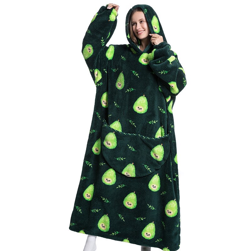 Nordic Super Long  Flannel Blanket with Sleeves Winter Hoodies Sweatshirt Solid Pullover Fleece Oversized Giant TV Red Blankets