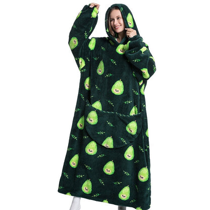 Nordic Super Long  Flannel Blanket with Sleeves Winter Hoodies Sweatshirt Solid Pullover Fleece Oversized Giant TV Red Blankets
