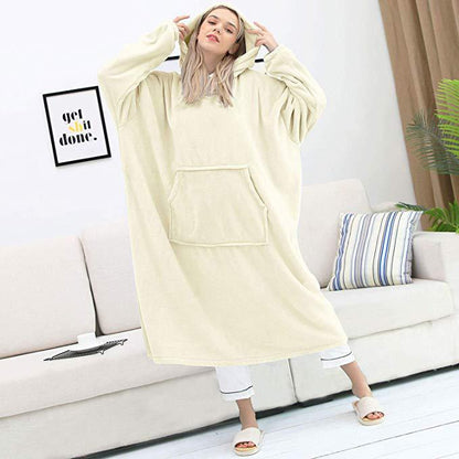 Nordic Super Long  Flannel Blanket with Sleeves Winter Hoodies Sweatshirt Solid Pullover Fleece Oversized Giant TV Red Blankets