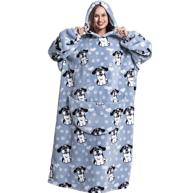 Nordic Super Long  Flannel Blanket with Sleeves Winter Hoodies Sweatshirt Solid Pullover Fleece Oversized Giant TV Red Blankets