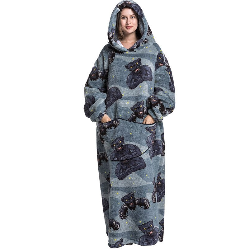 Nordic Super Long  Flannel Blanket with Sleeves Winter Hoodies Sweatshirt Solid Pullover Fleece Oversized Giant TV Red Blankets