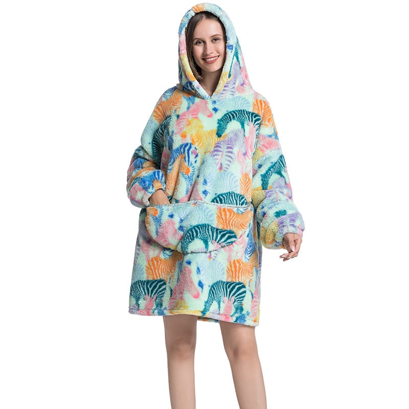 Wearable Blanket Hoodie Sweatshirt Women Printed Wearable Blankets Fleece Warm Kids Sleepwear Lazy TV Giant Blanket