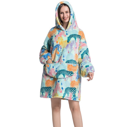 Wearable Blanket Hoodie Sweatshirt Women Printed Wearable Blankets Fleece Warm Kids Sleepwear Lazy TV Giant Blanket