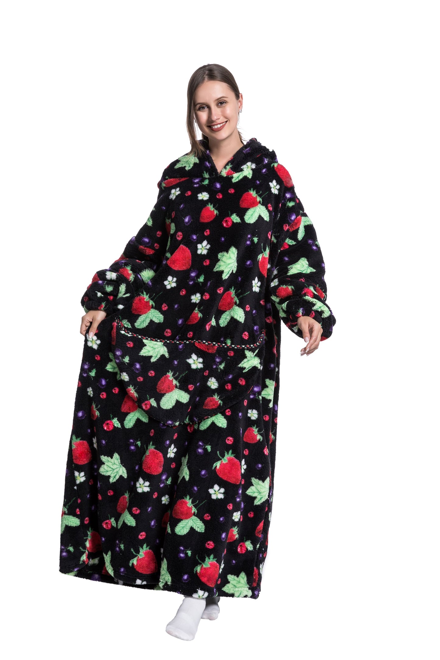 Oversized Wearable Blanket Cozy Warm Shu Velveteen Hoodie for Adults Soft Sweatshirt for Gifts One Size Fits All