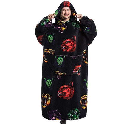 Nordic Super Long  Flannel Blanket with Sleeves Winter Hoodies Sweatshirt Solid Pullover Fleece Oversized Giant TV Red Blankets