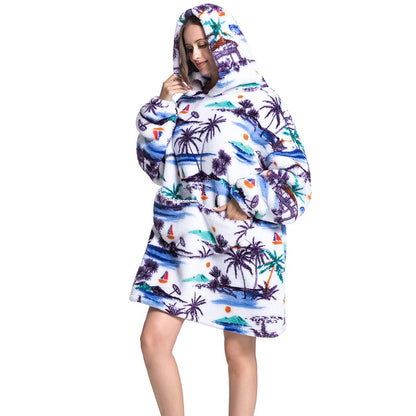 Wearable Blanket Hoodie Sweatshirt Women Printed Wearable Blankets Fleece Warm Kids Sleepwear Lazy TV Giant Blanket