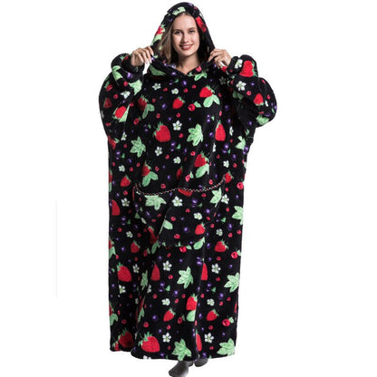 Nordic Super Long  Flannel Blanket with Sleeves Winter Hoodies Sweatshirt Solid Pullover Fleece Oversized Giant TV Red Blankets