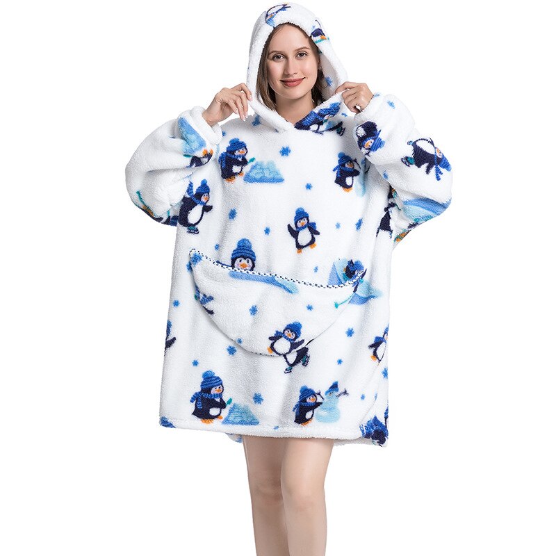 Wearable Blanket Hoodie Sweatshirt Women Printed Wearable Blankets Fleece Warm Kids Sleepwear Lazy TV Giant Blanket