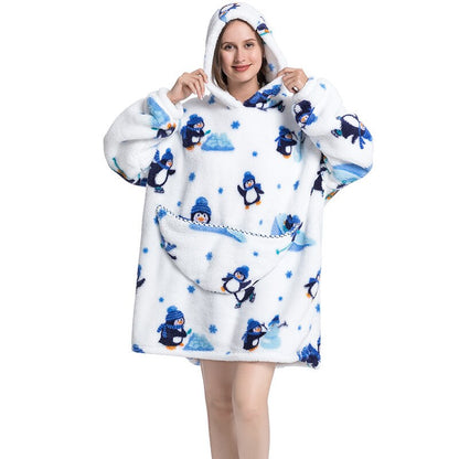 Wearable Blanket Hoodie Sweatshirt Women Printed Wearable Blankets Fleece Warm Kids Sleepwear Lazy TV Giant Blanket