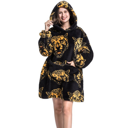 Wearable Blanket Hoodie Sweatshirt Women Printed Wearable Blankets Fleece Warm Kids Sleepwear Lazy TV Giant Blanket