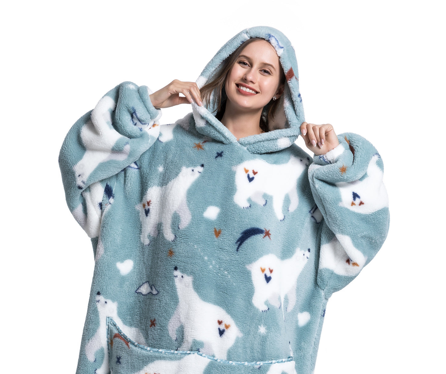 Oversized Wearable Blanket Cozy Warm Shu Velveteen Hoodie for Adults Soft Sweatshirt for Gifts One Size Fits All
