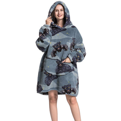 Wearable Blanket Hoodie Sweatshirt Women Printed Wearable Blankets Fleece Warm Kids Sleepwear Lazy TV Giant Blanket