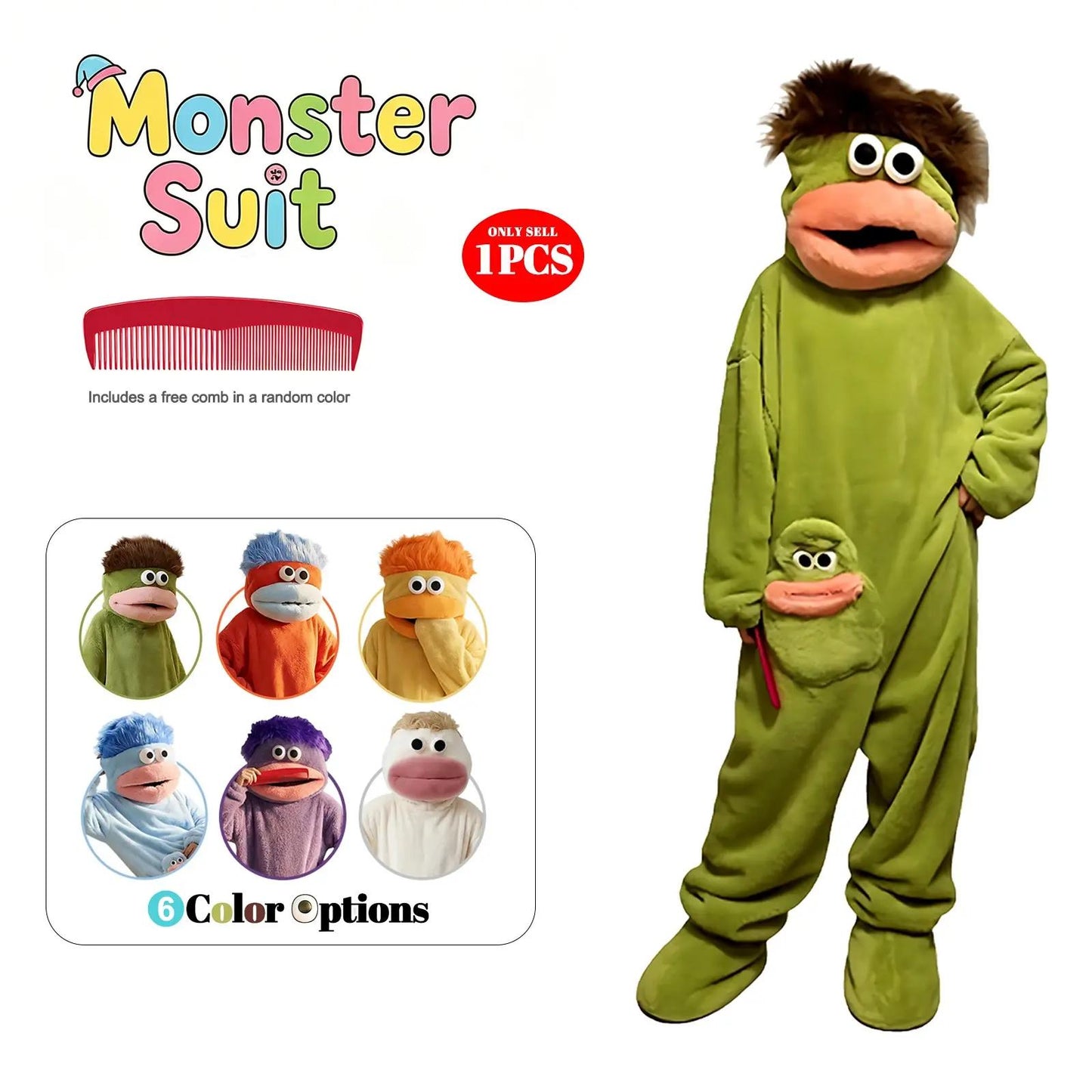 Adorable Monster Costume Party Set, Outfit, Dress Up Costume, Costume Use, Comfortable Hooded Flannel Pajamas, Includes Robe Comb , Soft Long Home, Perfect for Parties Gifts