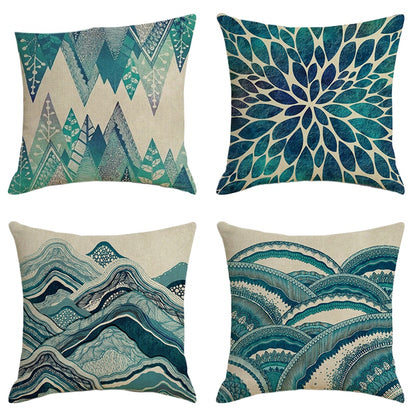 4pcs Pillow cover ocean wave decoration sofa pillow cover home headrest pillow cover cartoon pillow cover