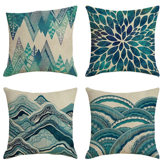 4pcs Pillow cover ocean wave decoration sofa pillow cover home headrest pillow cover cartoon pillow cover