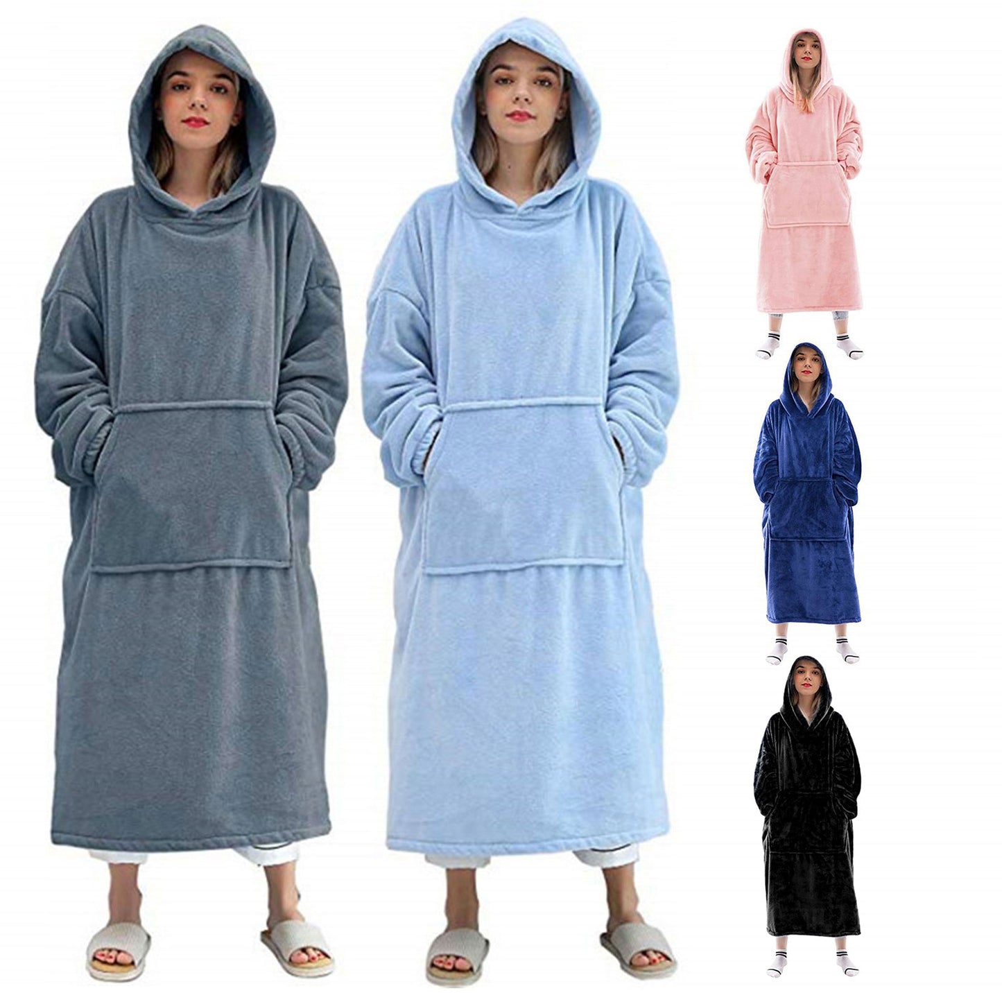 Nordic Super Long  Flannel Blanket with Sleeves Winter Hoodies Sweatshirt Solid Pullover Fleece Oversized Giant TV Red Blankets