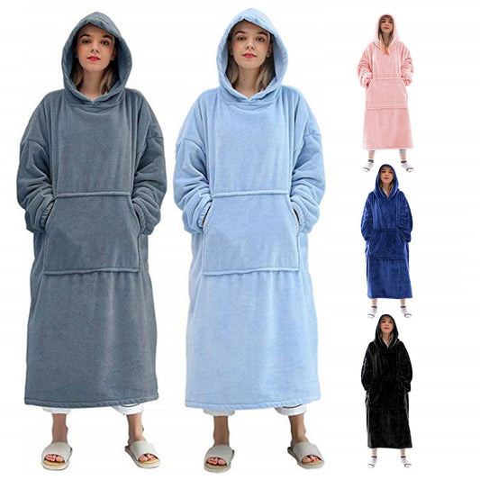 Nordic Super Long  Flannel Blanket with Sleeves Winter Hoodies Sweatshirt Solid Pullover Fleece Oversized Giant TV Red Blankets
