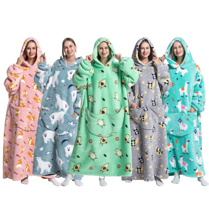 Oversized Wearable Blanket Cozy Warm Shu Velveteen Hoodie for Adults Soft Sweatshirt for Gifts One Size Fits All