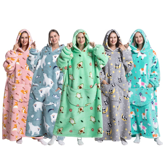 Oversized Wearable Blanket Cozy Warm Shu Velveteen Hoodie for Adults Soft Sweatshirt for Gifts One Size Fits All